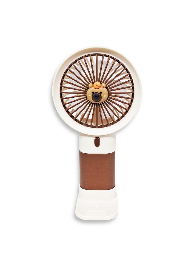 Generic - Mini handheld fan  , cute design decorated with bear face in the middle with bright and multi-colors , small size and easy to carry by hand or put in bag, equipped with USB rechargeable battery, on/off button 3 speeds with LED light, nice summer and birthday gift for kids and adults, high quality and easy to use - Image 1
