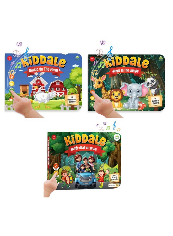 Kiddale 3-Pack Music On The Farm, Jingle In The Jungle And Hindi Nursery Rhyme Musical Interactive Sound Books, Multicolor - Image 2
