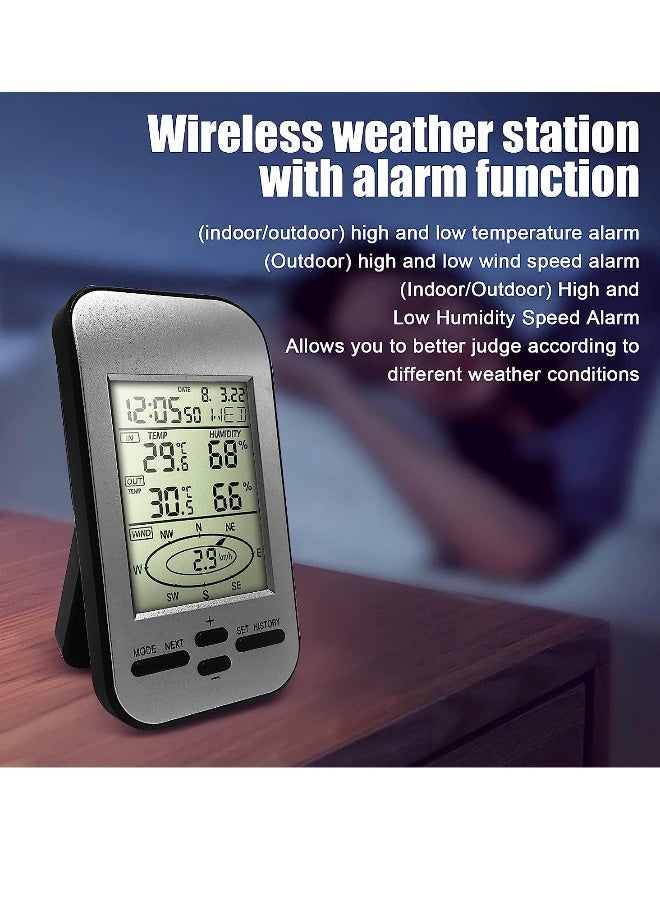 Home Wireless Weather Stations, Multifunctional Wireless Weather Station with Measure Temperature, Humidity, Wind Speed/Wind Direction, Alarm Clock - Image 3