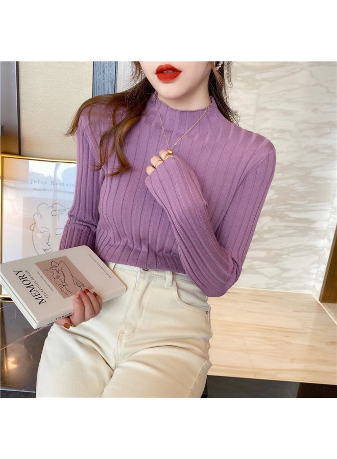Song Feng Ya Long-sleeve Base Layer Sweater Women's Autumn Winter New Thin Stylish Semi-high Neck Knitwear Inner Wear Spring Autumn Slim Fit - Image 1