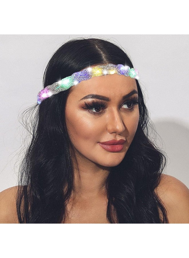 ACEDRE Light Up Rhinestone Headbands Led Glowing Hair Band Crystal Forehead Head Chain Sparkly Rave Party Costume Hair Accessories For Women And Girls (Sliver) - Image 1