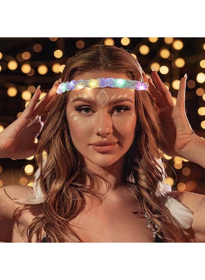 ACEDRE Light Up Rhinestone Headbands Led Glowing Hair Band Crystal Forehead Head Chain Sparkly Rave Party Costume Hair Accessories For Women And Girls (Sliver) - Image 3