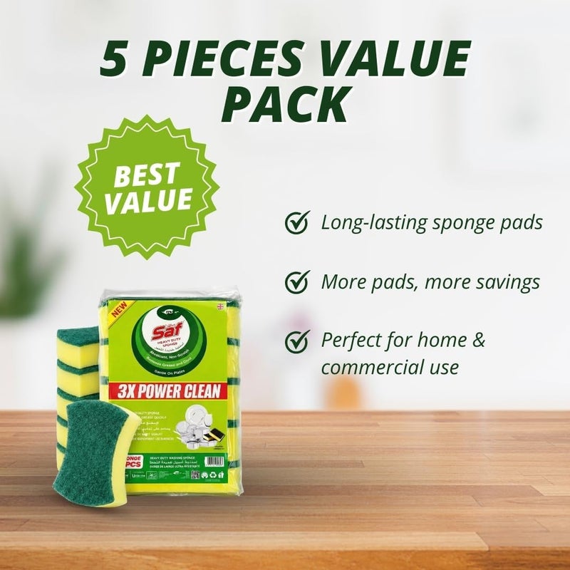 SAF Scrub Sponge – Pack of 5, Heavy Duty Kitchen Cleaning Scouring Pads, Multi-Purpose Dishwashing & Utensil Scrubber, Long-Lasting Scrub Pads - Image 3