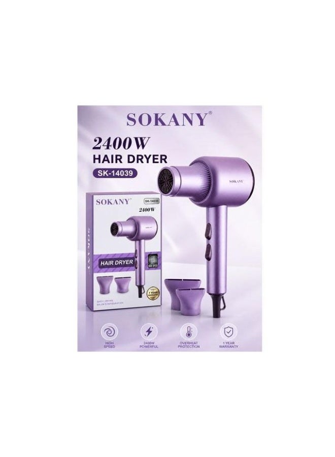 sokany SK-14039 Professional Hair Dryer 2400W High Power Fast Drying Blow Dryer with High Speed Motor Low Noise Technology - Image 2