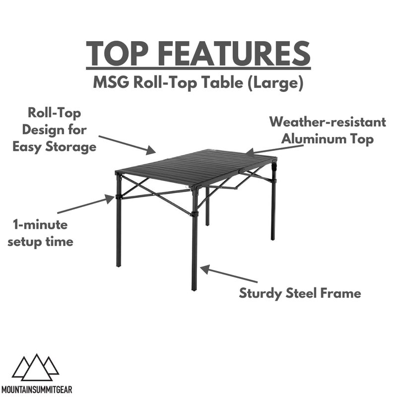 MOUNTAIN SUMMIT GEAR Heavy-Duty Roll-Top Table for Camping (Large) - Portable Aluminum-Top Folding Table with Steel Frame by Caddis Sports - Image 2