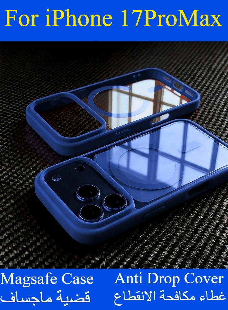 Dili Luxury navy blue iPhone Case iPhone 17 Pro Max Transparent Magnetic Wireless Charging Magsafe Case Phone Cover iPhone Apple Phone Protector Clear  Transparent Lightweight Soft Edge Hard Anti Drop Back Cover - Image 1