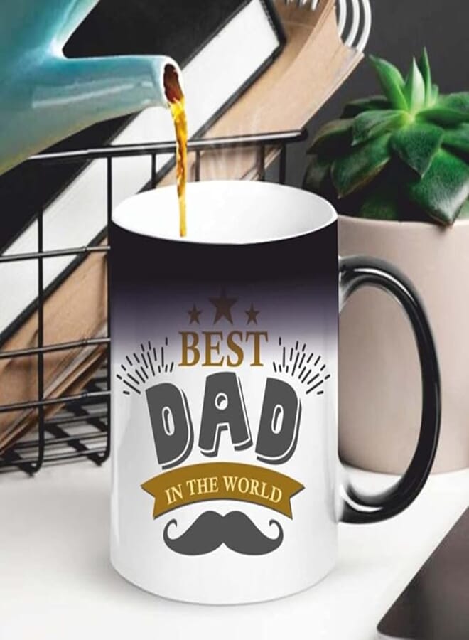 FUNKY STORE Best Dad in The World Moustache Printed Ceramic Magic Mug (330ml/11OZ, Multicolour)