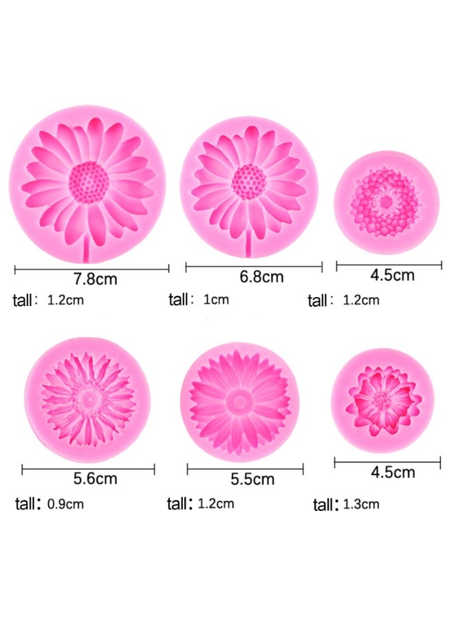 قالب سيليكون على شكل زهرة الأقحوان، قوالب فوندان على شكل زهرة الأقحوان، قوالب فوندان على شكل عباد الشمس لتزيين الكيك، زينة الكب كيك، حلوى، طين بوليمر، شوكولاتة، معجون صمغ، مجموعة من 6 قطع - Image 2