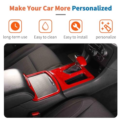 JeCar for Charger Red Interior Trim Kit for Dodge Charger 20152022 Gear Shift Panel Shifter Knob Cup Holder Panel Trim 4PCS - Image 3