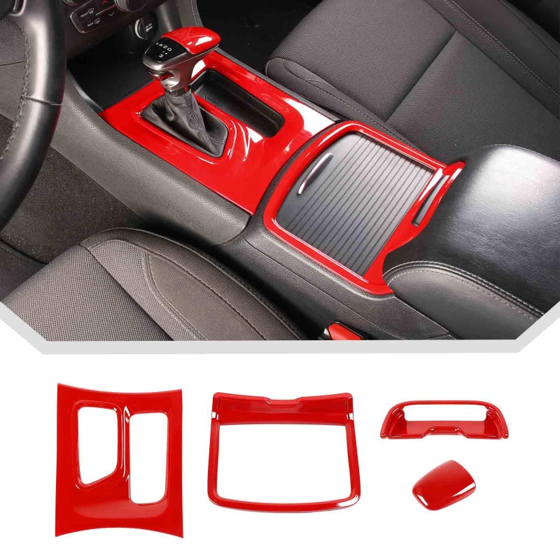 JeCar for Charger Red Interior Trim Kit for Dodge Charger 20152022 Gear Shift Panel Shifter Knob Cup Holder Panel Trim 4PCS - Image 2