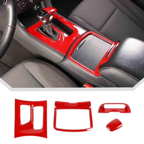 JeCar for Charger Red Interior Trim Kit for Dodge Charger 20152022 Gear Shift Panel Shifter Knob Cup Holder Panel Trim 4PCS - Image 1