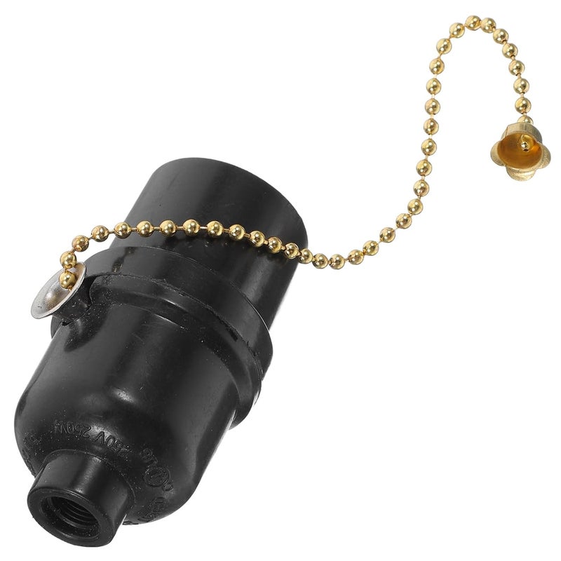 مقبس مصباح سلسلة سحب كلاسيكي، أسود من الباكليت مع حامل معدني للمصابيح الطاولة والأرضية - Image 1