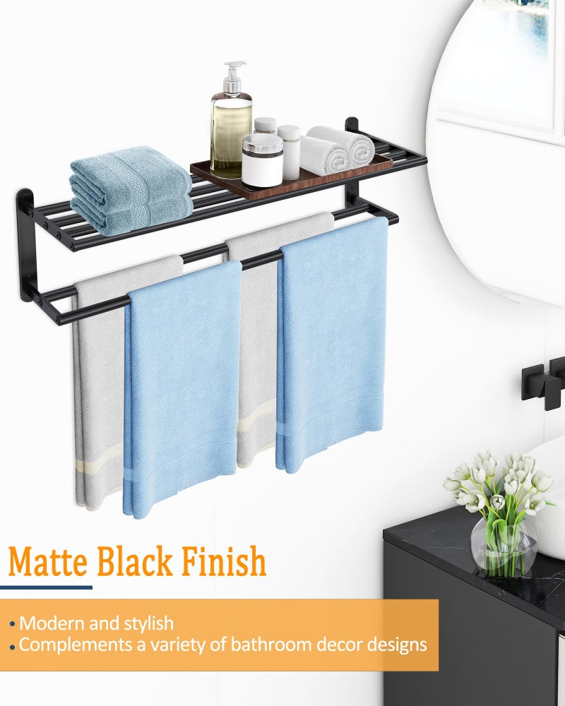 XEENEW Double Towel Racks for Bathroom, Towel Shelf with Double Towel Bar 32 inch, Towel Rack with Shelf for Bathroom, Stainless Steel Towel Holder Wall Mounted, Towel Storage for Bathroom Lavatory Black - Image 5