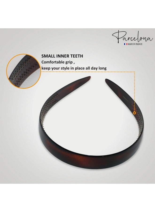 Parcelona French Wide 3/4" Shell Brown And Black Celluloid Set Of 2 Headbands For Women - Image 4