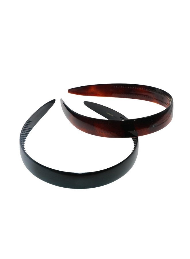 Parcelona French Wide 3/4" Shell Brown And Black Celluloid Set Of 2 Headbands For Women - Image 2