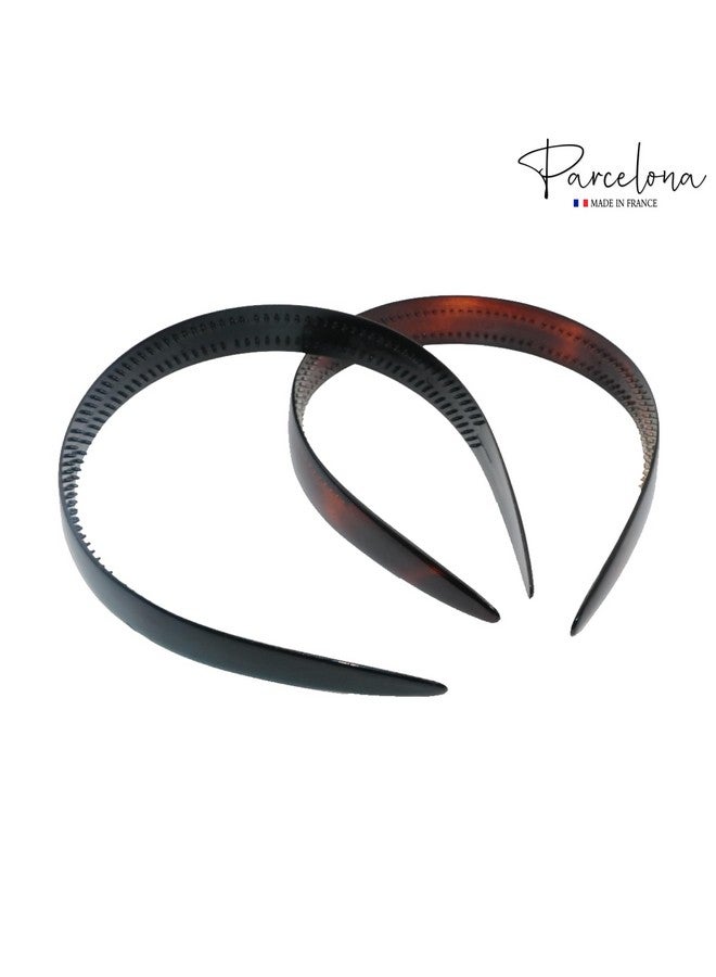 Parcelona French Wide 3/4" Shell Brown And Black Celluloid Set Of 2 Headbands For Women - Image 5