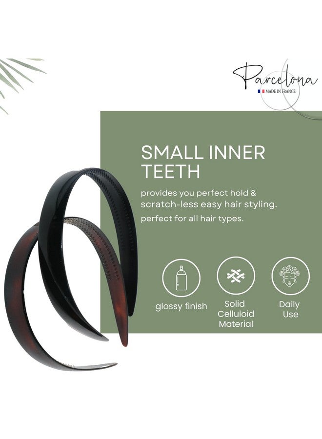 Parcelona French Wide 3/4" Shell Brown And Black Celluloid Set Of 2 Headbands For Women - Image 3