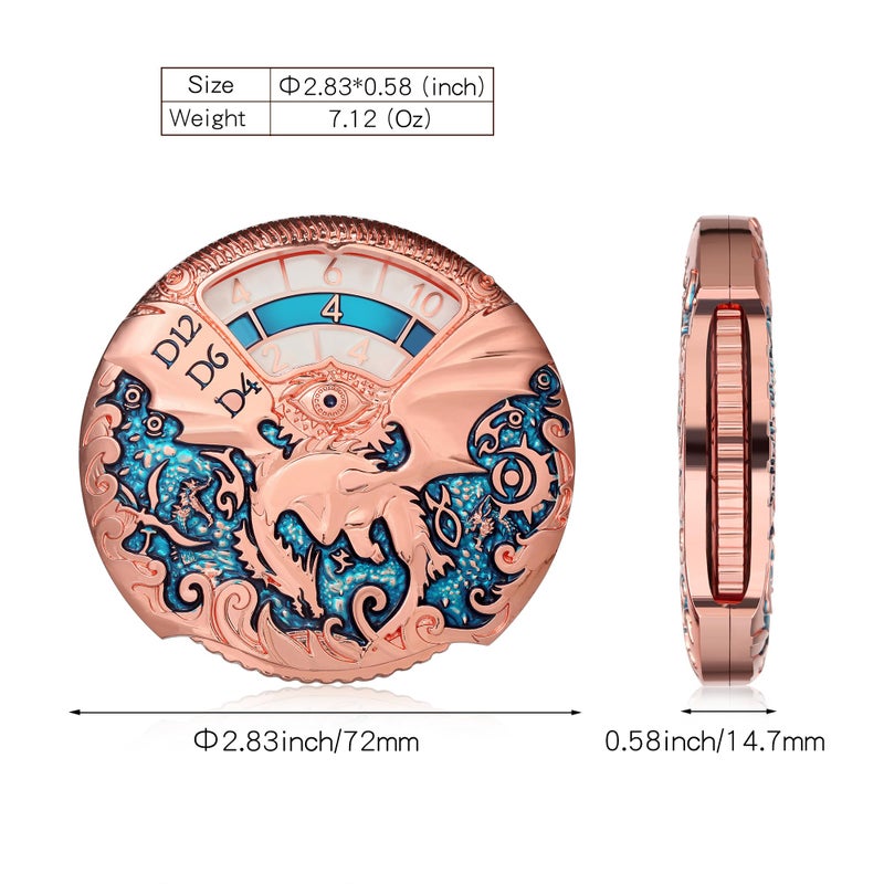 DNDND Dragon Roulette Metal Spinner Dice 7-in-1 Spinning DND Dice Set with Gorgeous Gift Box for Dungeons and Dragon and Role Playing Game(Rose Gold with Teal) - Image 3