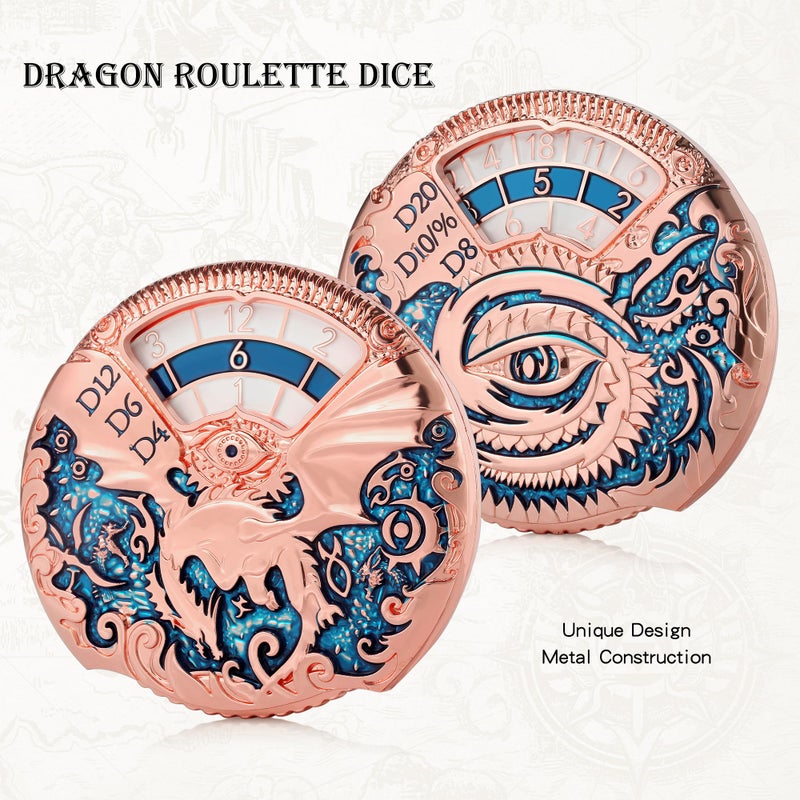 DNDND Dragon Roulette Metal Spinner Dice 7-in-1 Spinning DND Dice Set with Gorgeous Gift Box for Dungeons and Dragon and Role Playing Game(Rose Gold with Teal) - Image 4