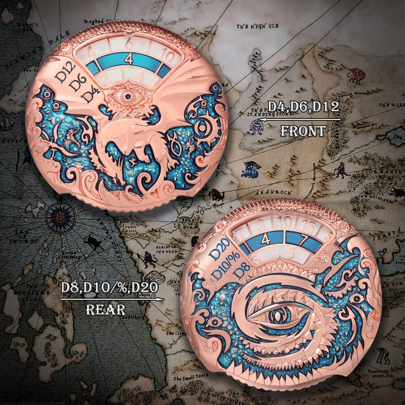 DNDND Dragon Roulette Metal Spinner Dice 7-in-1 Spinning DND Dice Set with Gorgeous Gift Box for Dungeons and Dragon and Role Playing Game(Rose Gold with Teal) - Image 5