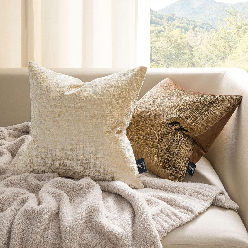 Phantoscope Pack of 2 Sparkling Velvet Decorative Solid Throw Decorative Pillow Cover Soft Gold Glitter Square Cushion Cover Pillowcase for Couch Bed and Chair, Beige, 12 x 20 inches, 30 x 50 cm - Image 4