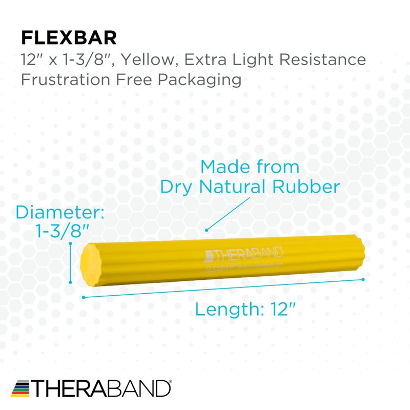 THERABAND FlexBar, Tennis Elbow Therapy Bar, Relieve Tendonitis Pain & Improve Grip Strength, Resistance Bar for Golfers Elbow & Tendinitis, Yellow, Extra Light, Beginner - Image 3