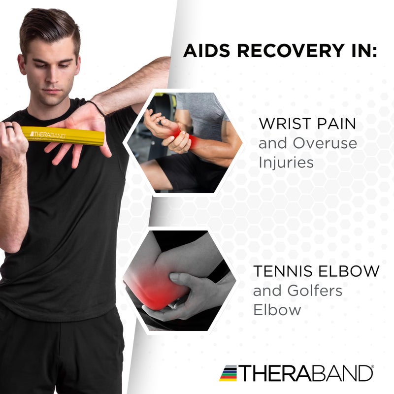 THERABAND FlexBar, Tennis Elbow Therapy Bar, Relieve Tendonitis Pain & Improve Grip Strength, Resistance Bar for Golfers Elbow & Tendinitis, Yellow, Extra Light, Beginner - Image 2