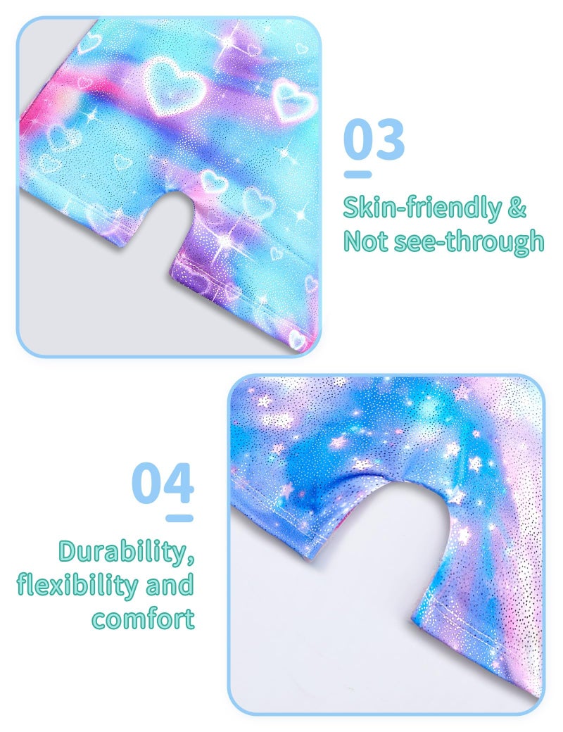 Nymphperi Girls Gymasitcs Leotards Size 4-5t Shiny Rainbow Blue Stars Heart Sleeveless Biketards Dance Unitards - Image 4