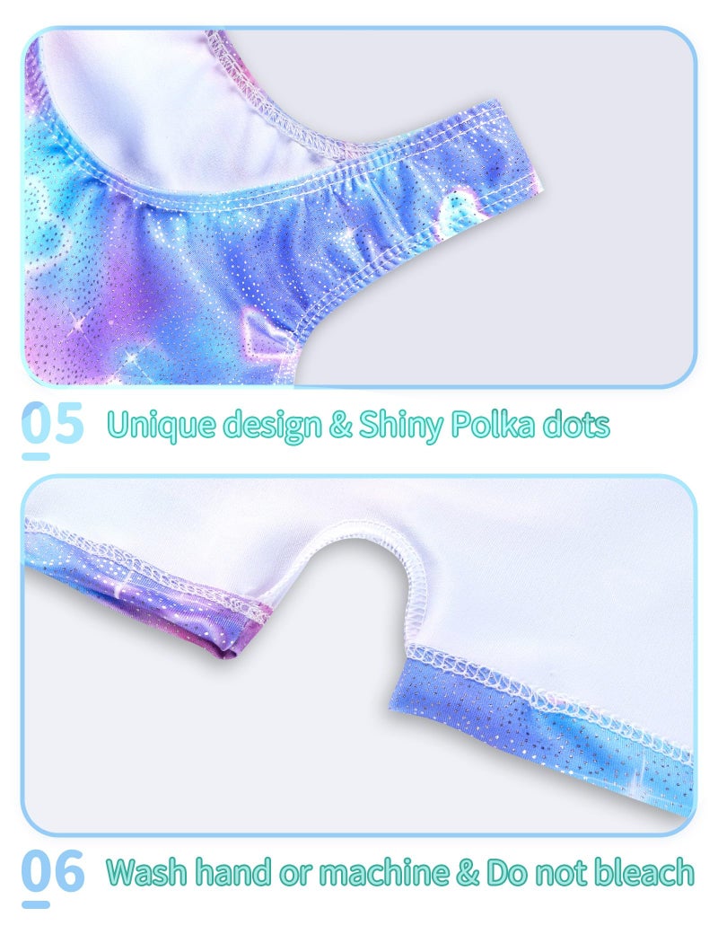 Nymphperi Girls Gymasitcs Leotards Size 4-5t Shiny Rainbow Blue Stars Heart Sleeveless Biketards Dance Unitards - Image 5