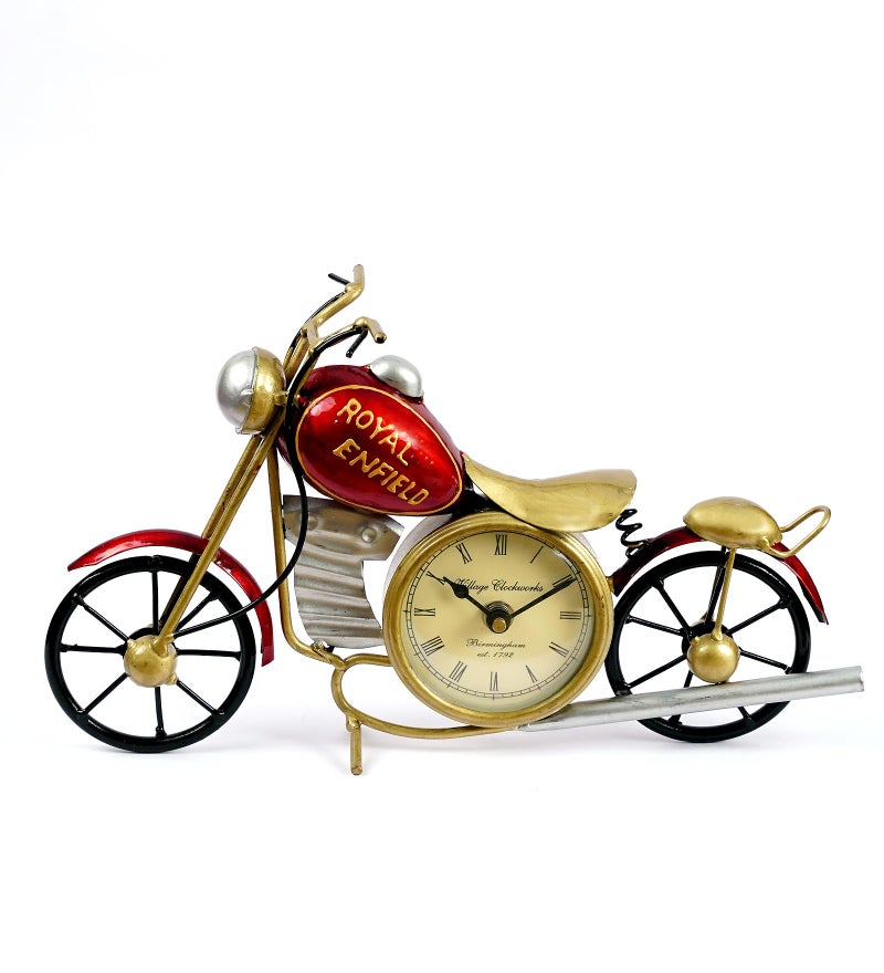 CRAFT TREE Metal Handpainted Decorative Bike Table Clock Showpiece | Vintage Motorcycle Design | Home & Office Decor | Red, Size: L12 x B3 x H7 Inches - Image 5