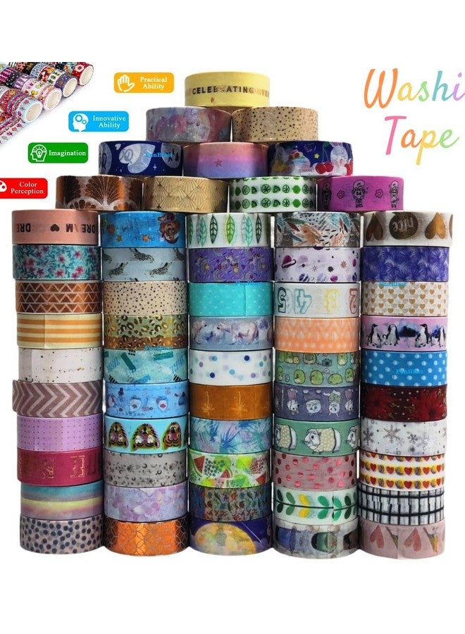 فنبلاست مجموعة شرائط واشي من فن بلاست، مجموعة شرائط واشي لطيفة، شرائط لاصقة زخرفية مصممة خصيصًا للأعمال اليدوية والفنون وسجلات القصاصات والمجلات والمخططات وأدوات القرطاسية للأطفال - أفضل مجموعة هدايا قابلة للإرجاع - 60 قطعة - Image 2