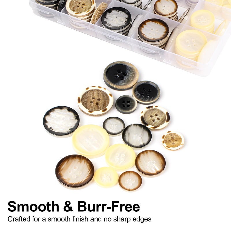 OELFFOW 110Pcs Mixed Sewing Buttons, 4-Hole Craft Round Blazer Buttons, 5 Color 3 Size (15mm, 20mm, 25mm) Suit Coats Resin Button, Suitable for Variety Clothing Sewing, DIY Craft (Style C) - Image 5