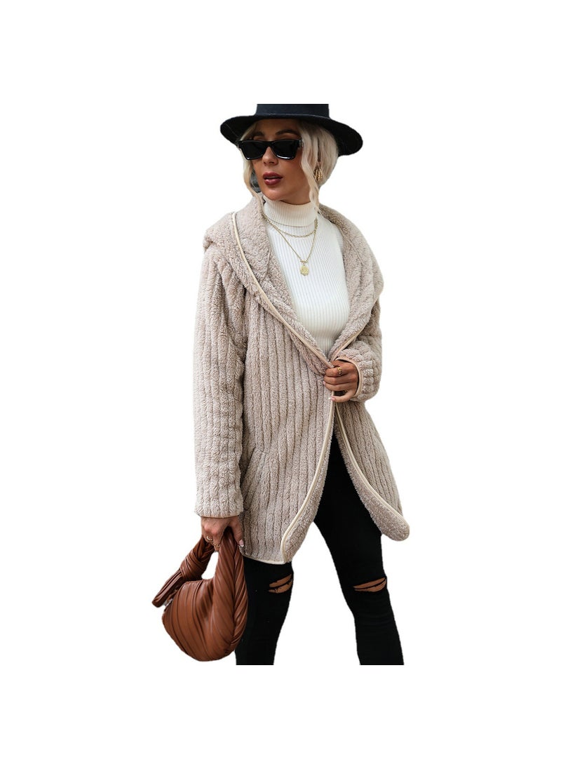 Generic - Velvet Hooded Open Cardigan Coat Light brown - Image 1