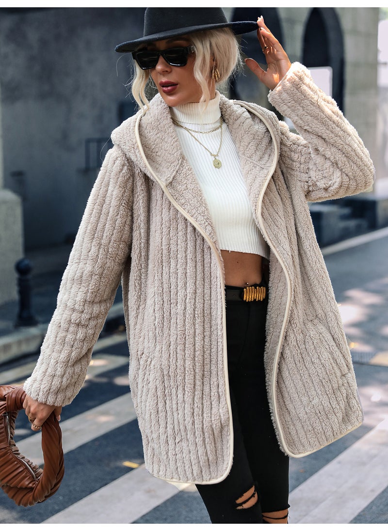 Generic - Velvet Hooded Open Cardigan Coat Light brown - Image 1