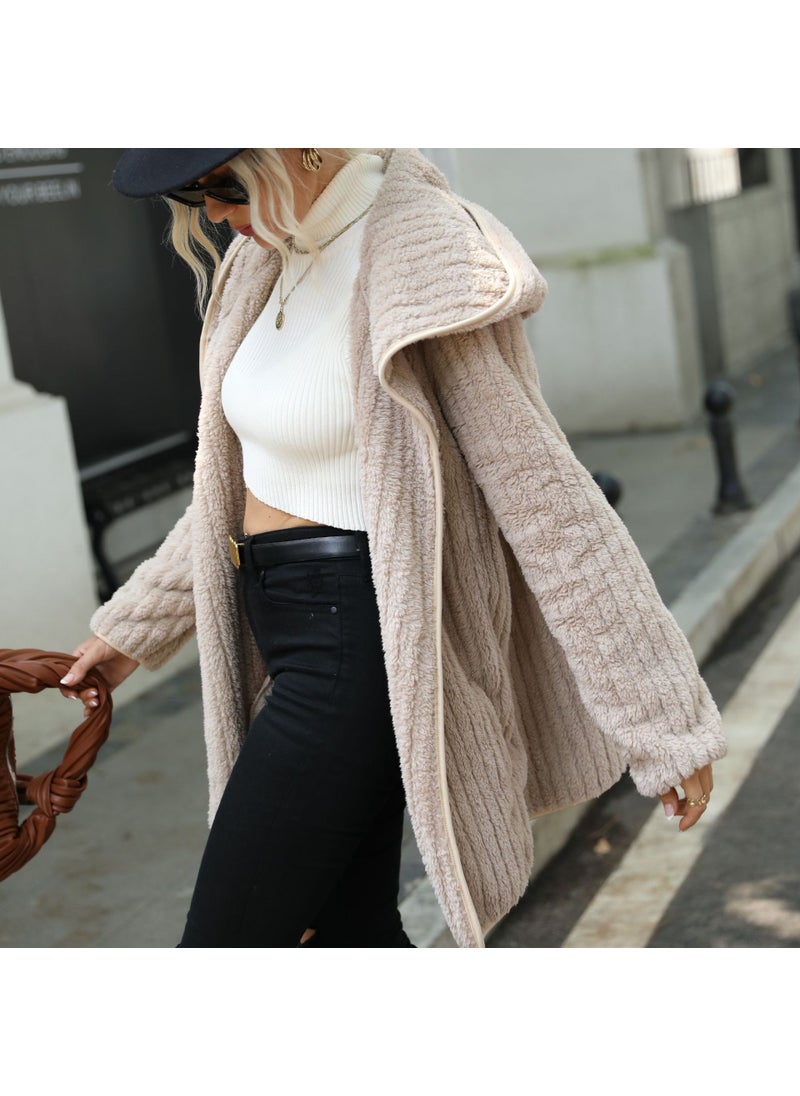 Generic - Velvet Hooded Open Cardigan Coat Light brown - Image 1