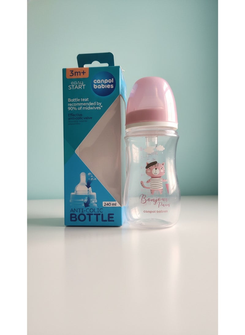 كانبول بيبز زجاجه رضاعة كانبول بيبيز إيزى ستارت المضادة للمغص | تصميم بونجور باريس | 240 مل | من عمر 3 شهور فأكثر | خالية من مادة BPA | حلمة سيليكون ناعمة | تدفق طبيعي للحليب - Image 1