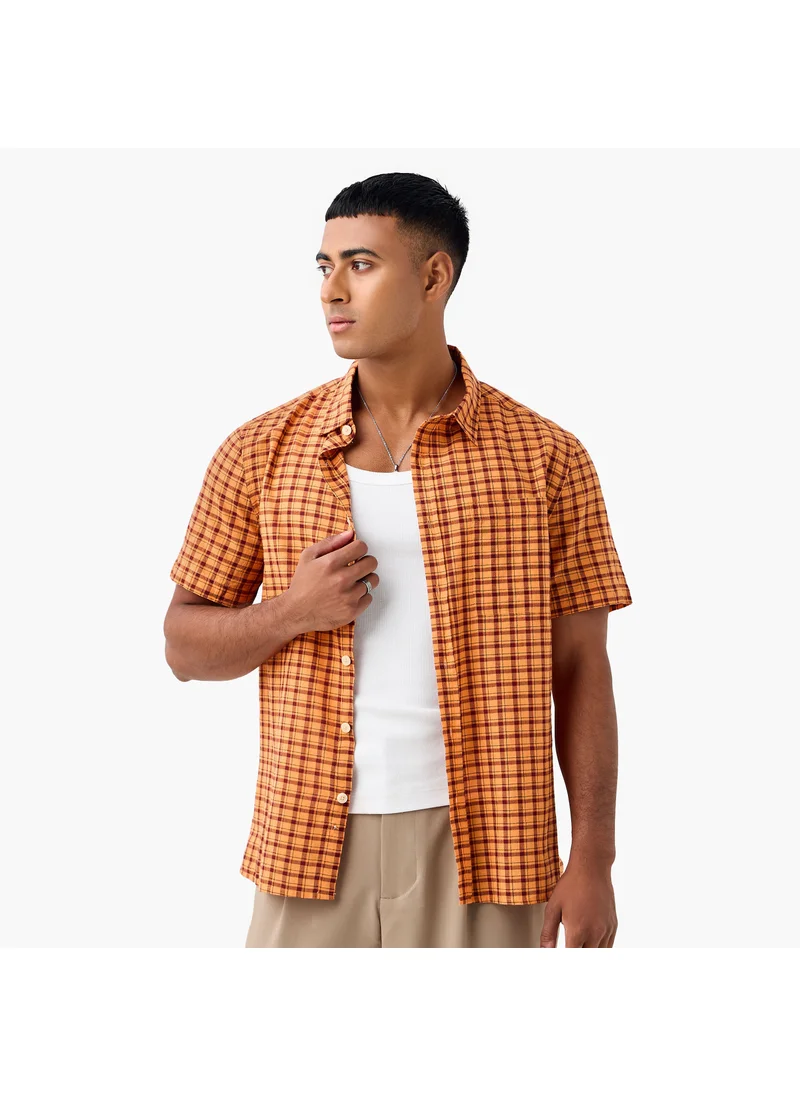 Lee Cooper Lee Cooper Regular Fit Checked Collared Shirt with Chest Pocket