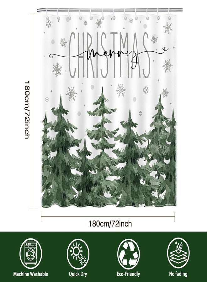 Mocsicka Winter Pine Tree Shower Curtain Winter Forest Scene Christmas Snowflake Bathroom Shower Curtain Waterproof Fabric Shower Curtains Bathtub Decor with 12 Hooks 72 X 72 Inches - Image 3