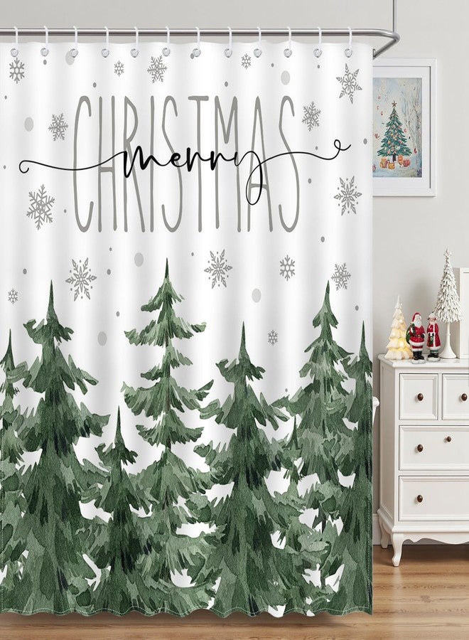 Mocsicka Winter Pine Tree Shower Curtain Winter Forest Scene Christmas Snowflake Bathroom Shower Curtain Waterproof Fabric Shower Curtains Bathtub Decor with 12 Hooks 72 X 72 Inches - Image 2
