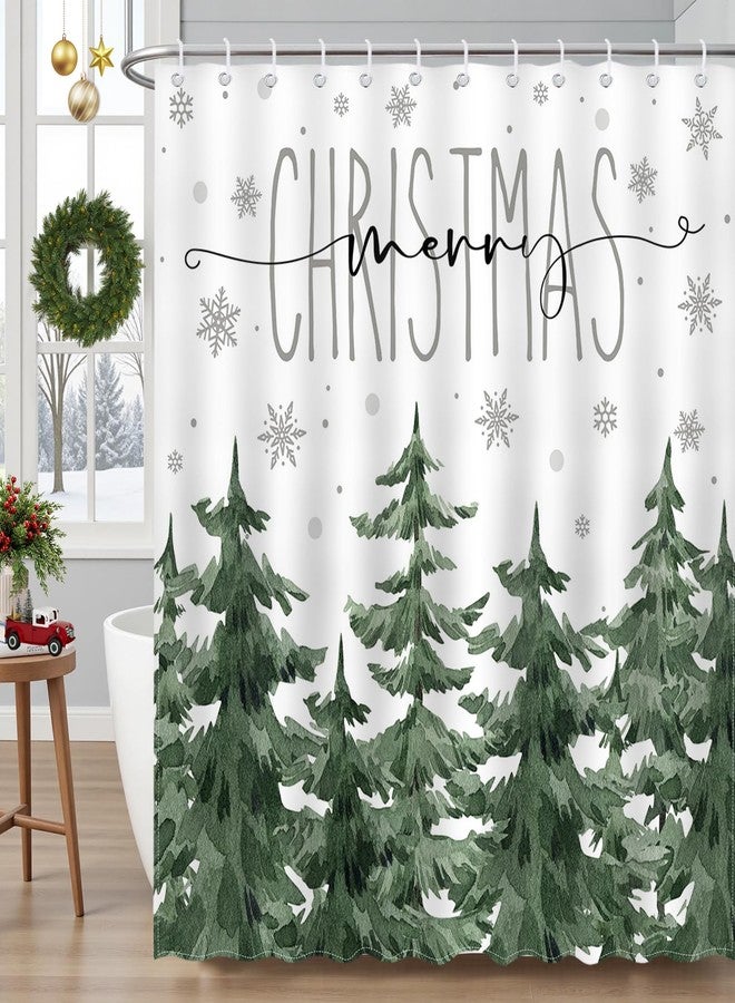 Mocsicka Winter Pine Tree Shower Curtain Winter Forest Scene Christmas Snowflake Bathroom Shower Curtain Waterproof Fabric Shower Curtains Bathtub Decor with 12 Hooks 72 X 72 Inches - Image 1