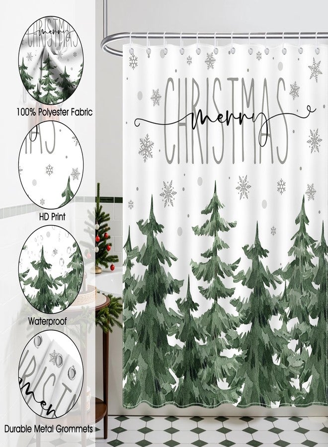 Mocsicka Winter Pine Tree Shower Curtain Winter Forest Scene Christmas Snowflake Bathroom Shower Curtain Waterproof Fabric Shower Curtains Bathtub Decor with 12 Hooks 72 X 72 Inches - Image 5