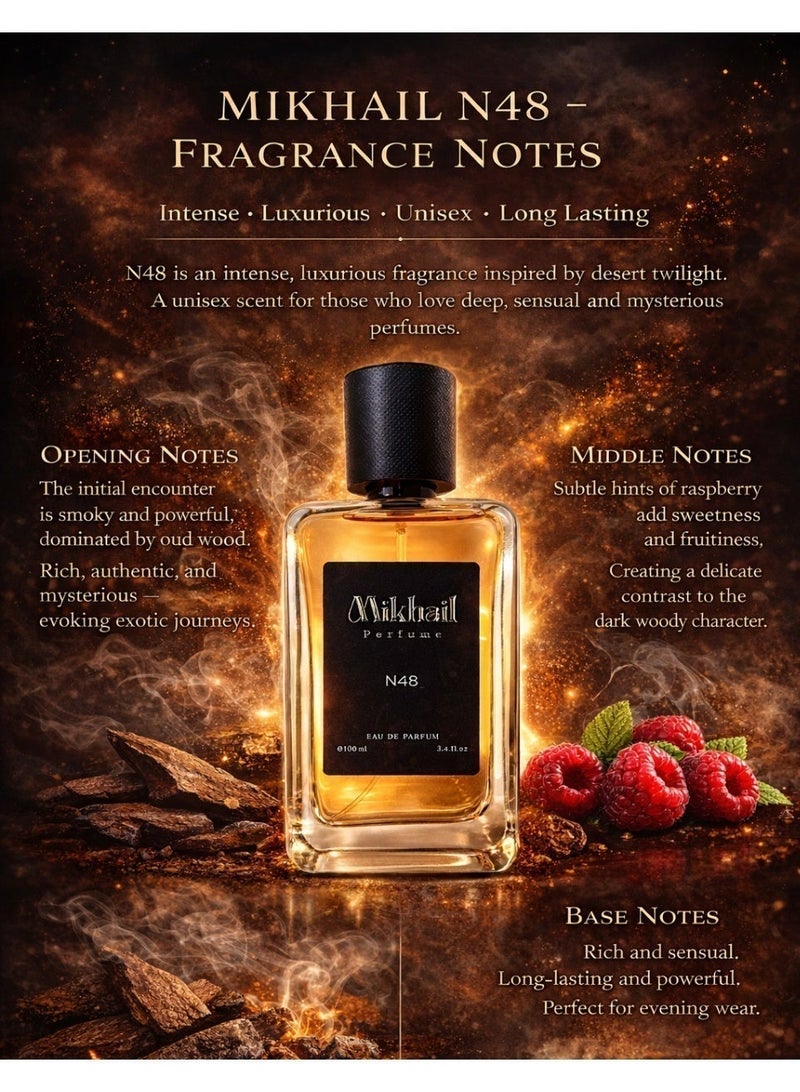 MIKHAIL N48 by Mikhail – 100ml Oriental Woody Male Perfume | Elegant & Captivating Fragrance for Men and Women | Long-Lasting Perfume for All Occasions | Sophisticated & Mesmerizing Scent - Image 3