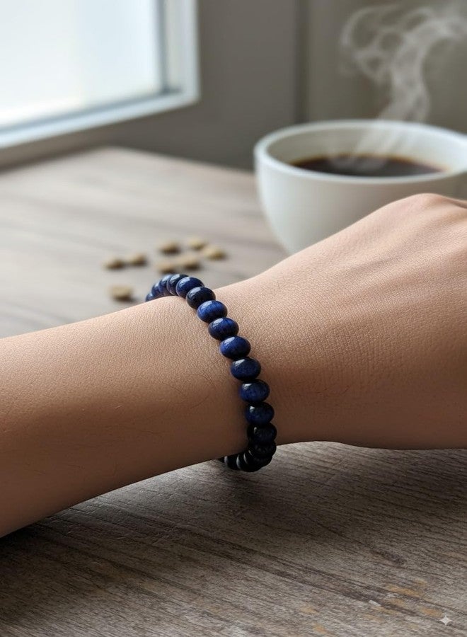 Agatesvibe سوار من الكريستال الكيانيت الأزرق الطبيعي من أغاتسفايب للرجال والنساء - خرز من الأحجار الكريمة العلاجية 8 مم للصفاء الذهني والتفكير المنطقي والتواصل وحل النزاعات، سوار طاقة شاكرا ريكي قابل للتمدد (عبوة من قطعة واحدة) - Image 3