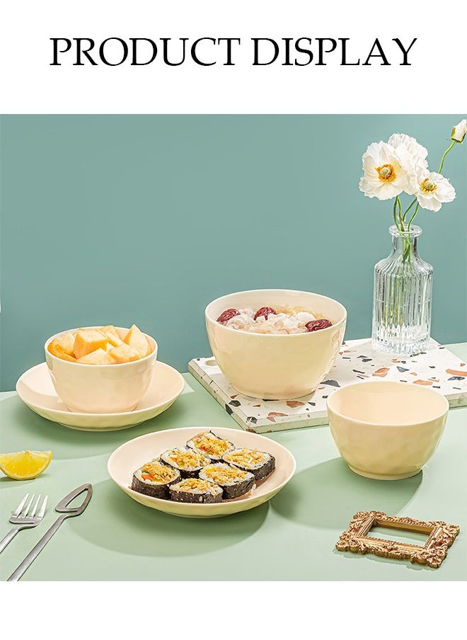 DUNISO 8-Piece Yellow Ceramic Bowl And Plate Set, Microwave Safe, Sauce Plate, Dipping Sauce Bowl, Serving Bowl, Stackable, Suitable For Dessert, Appetizer, Ketchup, Salad, Sushi, Noodles, Soup,Crockery Tableware Set，Ceramic Tableware  - Image 3