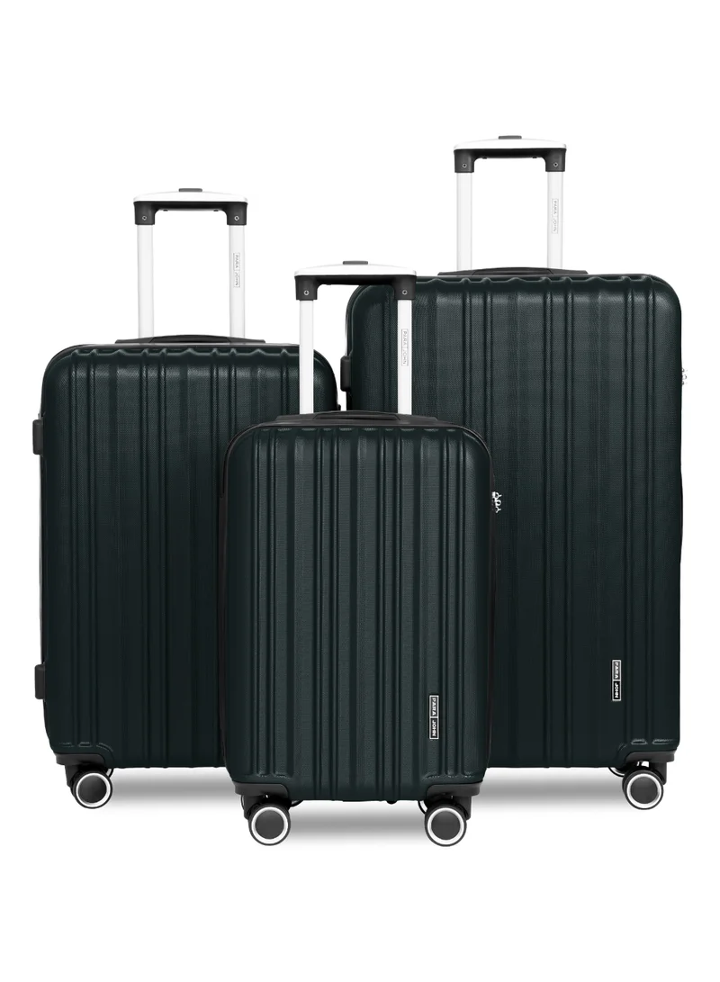 بارا جون Para John Set of 3 ABS Hard Case Luggage Trolley Bags with 8 Spinner Wheels and Lock – Dark Green (Small, Medium, Large)