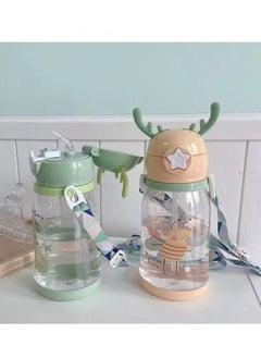 Exotic Kids Water Bottle with Straw, 580ml, Deer Antler Creative Cartoon Design - BPA-Free, Portable Sports Drink Bottle with Silicone Nozzle and Shoulder Hanging Belt for School, Sport, Indoor & Outdoor (Color - Yellow)  - Image 3
