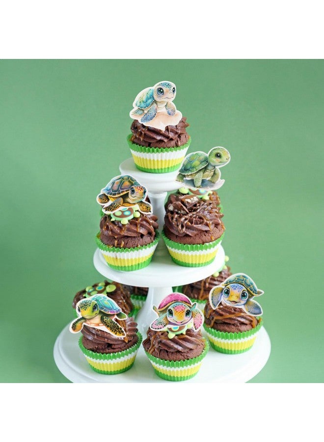 ايفلين 36 قطعة من زينة كب كيك السلاحف البحرية لحفلات استقبال المولود الجديد، زينة كعك حفلات أعياد الميلاد للأطفال، مستلزمات تزيين الكعك - Image 4