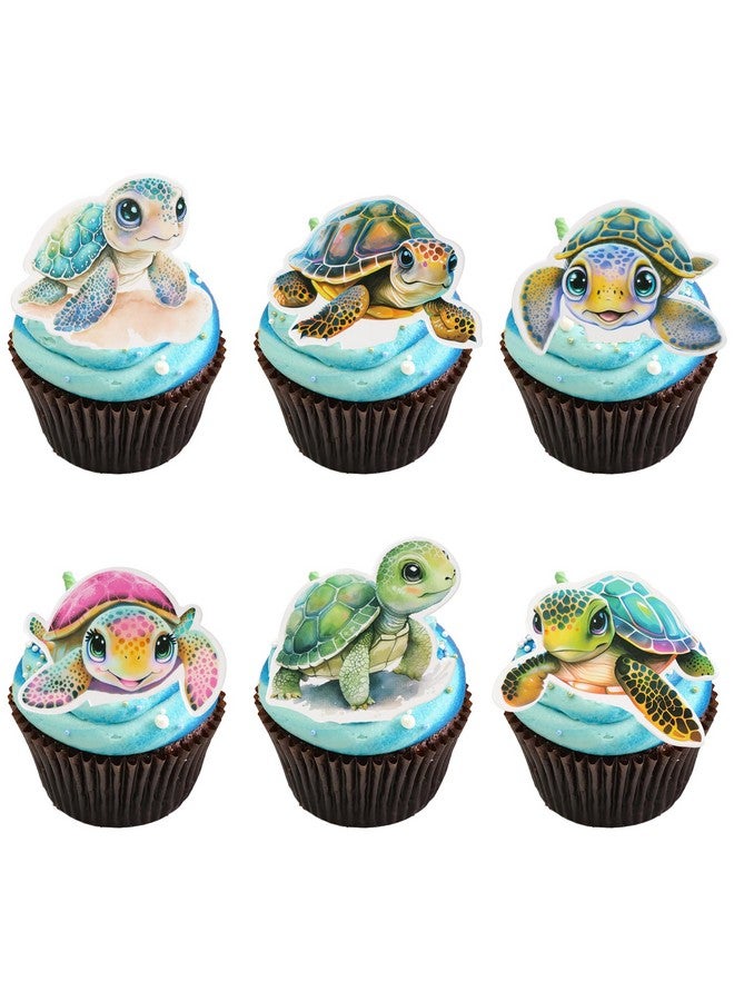ايفلين 36 قطعة من زينة كب كيك السلاحف البحرية لحفلات استقبال المولود الجديد، زينة كعك حفلات أعياد الميلاد للأطفال، مستلزمات تزيين الكعك - Image 1