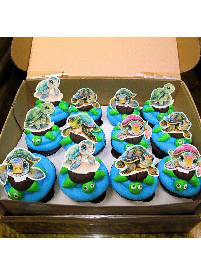 ايفلين 36 قطعة من زينة كب كيك السلاحف البحرية لحفلات استقبال المولود الجديد، زينة كعك حفلات أعياد الميلاد للأطفال، مستلزمات تزيين الكعك - Image 5