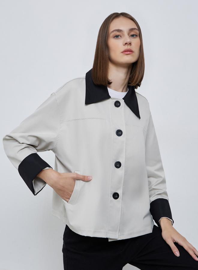 Styli Grey Regular Fit Jacket with Contrast Collar - Image 1